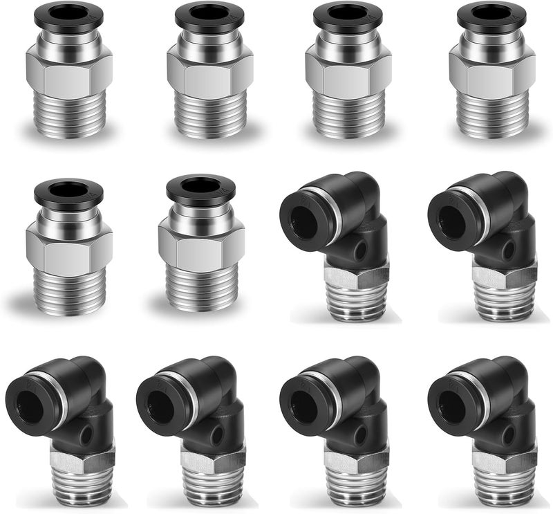 cnaodun 12 Pcs Push to Connect Fittings 1/4 Inch Tube OD x 1/4 Inch NPT Thread Pneumatic Male Straight and Elbow Quick Connect Air line fittings - Image 1